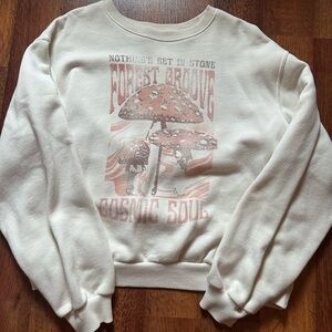 Hollister Cream and Pink Crew Neck Sweater with Graphic Design